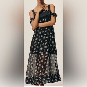 Anthropologie Maeve NWT Sheer Floral Midi Off the Shoulder Dress